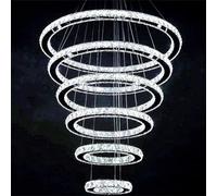 Lustre Moderne argenté à 6 Anneaux, Suspension LED en Cristal Tricolore, Design à Monter soi-même pour Salon, escalier, Hall d'entrée, diamètre réglable de 20 à 70 cm, éclairage élégant pour