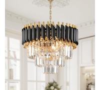 Lustre moderne en cristal, 3 niveaux, doré et noir, plafonnier, douille E14, 5 ampoules