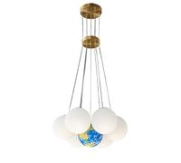 Lustre Moderne En Verre À Bulles, Globe En Cristal, Imprimé 3D Lune Et Planète, Suspension Lumineuse En Verre Blanc Laiteux Dépoli, Grand Lustre Pour Chambre Ou Cuisine./Lumières Bleues 7