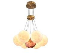 Lustre Moderne En Verre À Bulles, Globe En Cristal, Imprimé 3D Lune Et Planète, Suspension Lumineuse En Verre Blanc Laiteux Dépoli, Grand Lustre Pour Chambre Ou Cuisine./Lumières Roses À 7 Branches