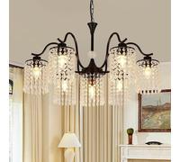 Lustre moderne Kristall, métal mat, style vintage français, idéal pour une maison de campagne. Lampe suspendue, hauteur réglable, plafonnier avec abat-jour en forme de goutte d'eau, finition noire, 7 
