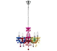 Lustre moderne Lampe suspendue Lampe de chambre à coucher 5 flammes, cristaux multicolores, métal acrylique, 5x E14, DxH 44 x 128 cm