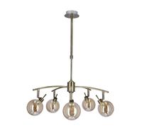 Lustre patiné style loft 5 globes ambre G9 40W Lentini