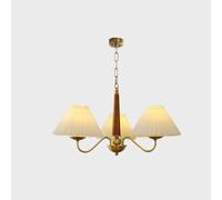 Lustre rétro en cuivre, luminaire Vintage en Tissu plissé avec plafonnier en Laiton Antique, Lustre Classique pour Salle à Manger et Chambre, 3 têtes