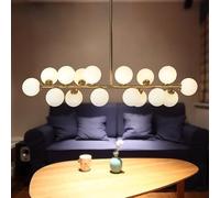Lustre Scandinavie à Anneaux avec Suspension à Boules de Verre, Lampe Suspendue pour Salon/Salle à Manger (16 têtes en cuivre, lumière Froide)