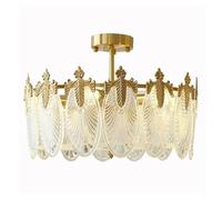 Lustre Semi-Encastré Moderne Et Glamour En Laiton Doré, Plafonnier Art Déco En Verre À Plumes, Élégant Luminaire À 4 Lumières E12/E14 Pour Salle À Manger, Salon, Chambre, Hall D'Entrée.