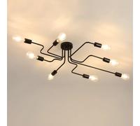 Lustre Sputnik réglable à 8 lumières avec base, noir mat, pour salon, ampoule E27 (ampoule non incluse)