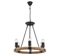 Lustre style campagnard lustre suspension lampe rustique salle à manger suspendu, noir en métal, 6x E27, DxH 50x126 cm