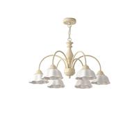 Lustre Suspendu À 6 Lumières, 75 Cm de Diamètre, En Métal Et Céramique Couleur Crème, Avec Chaîne Réglable Et Douille E27. Idéal Pour Salle À Manger, Salon, Chambre, Cuisine Ou Antichambre.