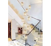 Lustre Suspendu BDS Lighting à 10 Boules de Verre pour escalier, Style Duplex, Grand Lustre pour Salon, Villa, Style Moderne et Minimaliste, 55 x 200 cm.