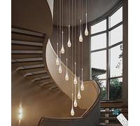 Lustre suspendu en cristal long 12 lumières - Éclairage pour foyer, entrée, plafond haut, salon - Grands lustres LED avec accessoires réglables