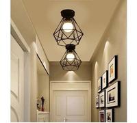 LUSTRE - SUSPENSION 2pcs Plafonnier Industrielle en Métal Noir Cage Carré Fer Lustre pour couloir allée porche chambre etc