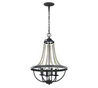 Lustre suspension bois clair acier gris zinc patiné 4 lampes