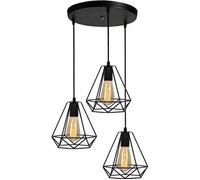 Lustre Suspension en Métal Cage forme Diamant Luminaire Industrielle 3 Lampes de Suspendu E27
