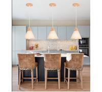 Lustre Suspension - IDEGU - Vintage - Métal et Bois - 22 cm - 3 Ampoules - Style Industriel