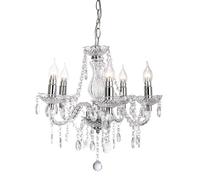 Lustre suspension lampe de salon lampe de table à manger Lustre 5 flammes, métal chromé, cristaux acryliques transparents, 5x E14, DxH 45 x 150 cm