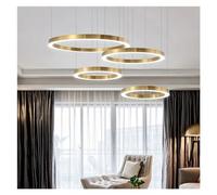 Lustre, Suspension LED, escalier en Or Rose avec éclairage de Cage d'escalier, Anneau Rond en Acier Inoxydable Suspendu pour Salon