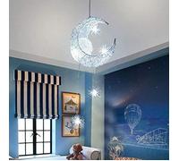 Lustre Suspension Lune étoiles LED Plafonnier Luminaire Aluminium avec 5 Ampoules pour Enfants Chambre (lumière blanche)