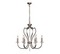 Lustre suspension plafonnier cristaux laiton D 65 cm bronze 6 flammes