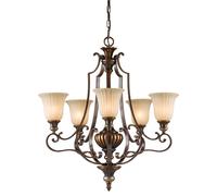 Lustre Suspension Plafonnier En Verre Acier Or Bronze D 68,6 Cm 5 Flammes