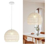 Lustre Suspension Vintage COSTWAY Papier Tressé en Osier, Lustre Bohème avec Hauteur Suspendue Réglable pour Cuisine Chambre,Beige