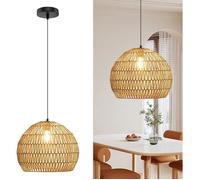 Lustre Suspension Vintage COSTWAY Papier Tressé en Osier, Lustre Bohème avec Hauteur Suspendue Réglable pour Cuisine Chambre,Marron