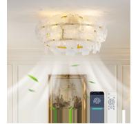 Lustre ventilateur 19 pouces capot cristal en verre pales ABS moteur DC économe 6 vitesses réglables
