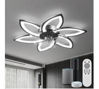 Lustre Ventilateur de Plafond Intelligent avec Télécommande et Commande Alexa,Aucun WiFi Requis,Luminaire Plafonnier,Salon,Noir