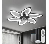 Lustre Ventilateur de Plafond Intelligent avec Télécommande et Commande Alexa Aucun WiFi Requis Luminaire Plafonnier Noir