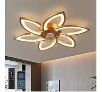 Lustre Ventilateur de Plafond Intelligent avec Télécommande et Commande Alexa Aucun WiFi Requis Luminaire Plafonnier Or