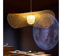 Lustre Vintage Pendentif Lumières Bricolage Tissé À La Main En Bambou Tissé Rotin Rétro Suspension Lampe Industrielle Suspension Réglable Hauteur Restaurant Loft Café Plafonnier E27 Lumières,100cm