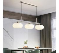 Lustres Créative Wabi-Sabi Style Scandinave Lampe À Suspension Abat-jour Verre Laiteux Suspendue 3 Flammes E27 Réglable En Hauteur Salle Manger Pendentif Salon Chambre À Coucher Plafonnier(argent)