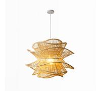 Lustres en Osier de pétales Faits à la Main de 15,75 Pouces, Base en Fer, Lampe de Table à Manger à tête Unique, Couleur Osier, Lampe Suspendue E27, Salon de thé, Chambre d'hôtes, Bar, luminaire