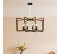 Lustres Industriels De Lanterne,E14 Plafonnier Suspension De Hauteur Réglable,Luminaire Suspendu D'îlot De Cuisine Pour Salle À Manger Pour Cuisine Billard Corps (Texture du bois, 8 lumières)