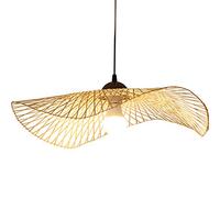 Lustres Lampe Suspension Vintage Tissé Pendentif Bambou Naturel Rotin Lumières À La Main Garden Applique Murale E27 Hauteur Réglable Suspendue Loft Restaurant Salon Chambre Salon Café Plafonnier,100cm