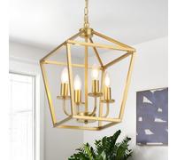 Lustres Lanterne Métal,Doré Lustre Industriel À E14 X 4 Chandeliers,lustre Cuisine Plafond De Ferme Réglable,Luminaire Suspendu D'îlot De Cuisine Rustique Pour Plafonnier Salon,Salle À Manger,Couloir