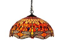 Lustres, Tiffany Red Style Dragonfly plafond Lumière, 3 Lumière, Vitrail Cristal Perles Décoration Pendentif Lampe suspendue pour Salon Chambre (16 pouces abat-jour),Chandelier