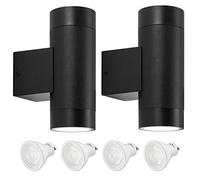 LUTEC Applique murale extérieure, LED Up&Dwon Lanterne murale extérieure en acier inoxydable 304 GU10 2700 K 760 lm 2 ampoules incluses Noir