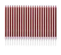 LUTER Métallique Bougie Longue Chandelle Rouge Bougies d'anniversaire avec Support Bougies de Gâteau pour la décoration de fête de Mariage d'anniversaire(24 Pièces)