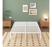 Lutown-Teen Lit Double avec sommier 140x190 avec Pieds d'angle Ronds en Métal, 30.5 cm de Haut, 2 Places, Cadre de Lit 140 x 190 avec Sommier à Lattes, Montage Facile, sans Bruit, Blanc