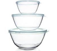 Luvan verre Set de 3 bols à mélanger avec couvercle, résistant à la chaleur, empilable, 4.2 L, 2.5 L, 1 L