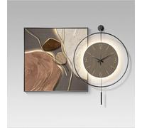 LUVEQLSIT Horloge Murale décorative 3D avec éclairage LED - Grande Sculpture-Tableau Murale à Texture Pierre - Horloge décorative Moderne et silencieuse(Brown B,60cm/23.6in)