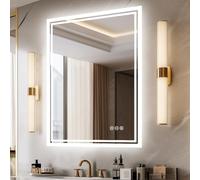 LUVODI Miroir de salle de bain avec éclairage 50 x 70 cm - Miroir de salle de bain avec rétroéclairage - 3 interrupteurs tactiles - Intensité variable - Miroir lumineux LED - Blanc chaud neutre