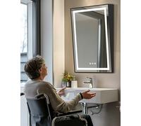 LUVODI Miroir Salle de Bain Inclinable: Miroir LED avec Éclairage Intégré Miroir Lumineux Mural Miroir Chauffant Antibuée Miroir Connecté avec Prise pour Toilette Lavabo IP67 Dimmable 3 Couleurs