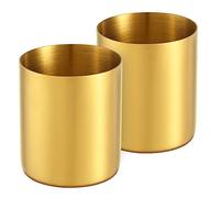 luvtree Lot de 2 porte-stylos ronds en acier inoxydable doré de 8,1 cm - Organiseur de papeterie de bureau - Support de rangement pour pinceaux de maquillage - Vase de style simple