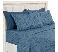 LUX Décor Parure de lit 6 pièces en Microfibre Douce Infroissable - Draps de lit imprimés de Luxe avec Drap Plat, Drap-Housse avec Poches Profondes et 4 taies d'oreiller - Bleu Marine