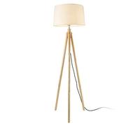 lux.pro Lampadaire Lampe à Pied avec Abat-Jour Bois Métal Tissu Effet Bois et Blanc 153 cm