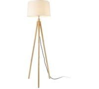[lux.pro] Lampadaire Lampe à Pied avec Abat-jour Bois Métal Tissu Effet Bois et Blanc 153 cm