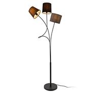 lux.pro Lampadaire Lampe sur Pied avec 3 Douilles Métal et Tissu 3 x E14 Hauteur 146 cm 3 Abat-Jour Marron Noir Gris Armature Noir