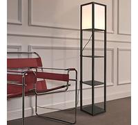 lux.pro Lampadaire Lampe sur Pied Étagère de 3 Niveaux de Rangement Surface de Stockage E27 Bois Plastique 160 x 26 x 26 cm Noir Blanc